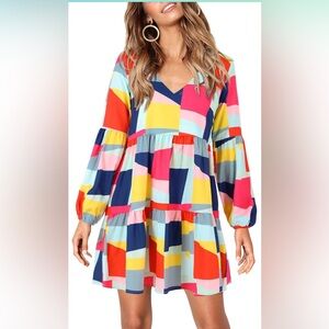 Amoretu Summer Tunic Dress V Neck Casual Loose Flowy Swing Shift Dresses